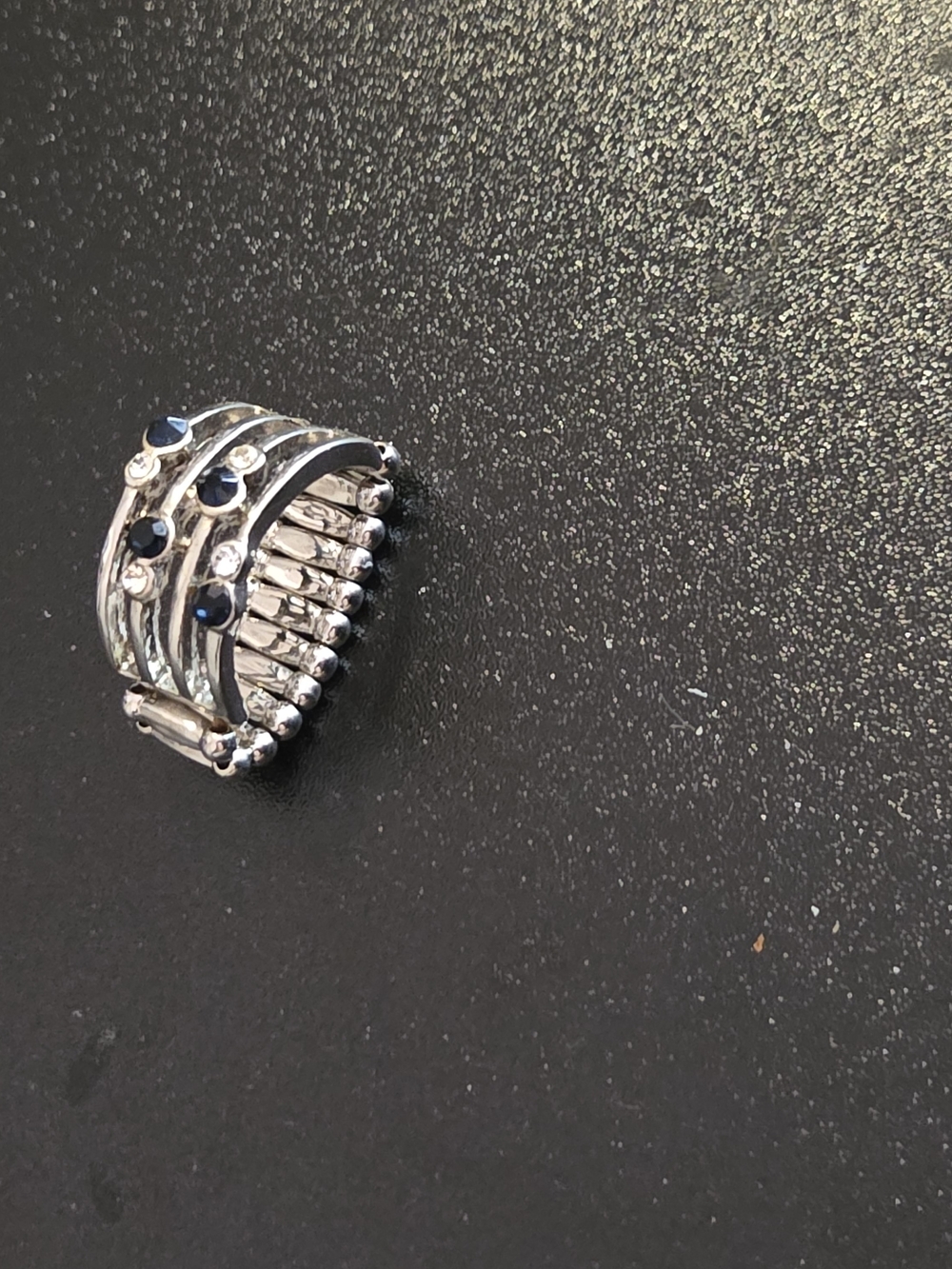 paparazzi Silver-Tone Stretch Ring with Black Stones